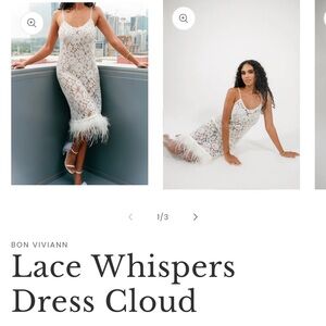 NWT Bon Viviann XL Lace Whispers Feather-Hem Dress in Cloud